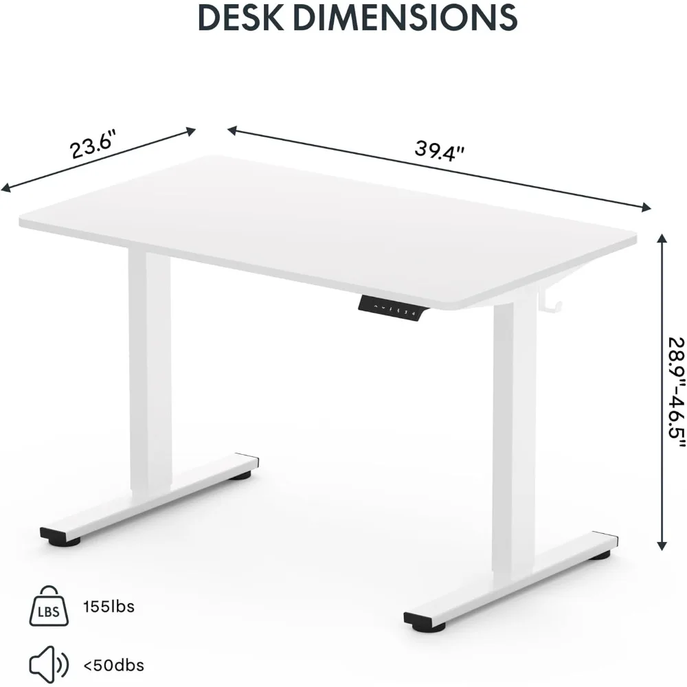FLEXISPOT EN1 مكتب قائم مريح 40 × 24 بوصة، مكتب بارتفاع قابل للتعديل للمكتب المنزلي ومحطة عمل الكمبيوتر، أبيض Fra