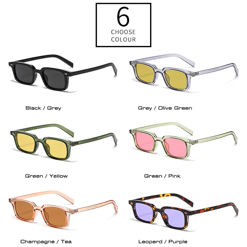 SO&EI Fashion Small Rectangle Sunglasses Women Candy Color Shades UV400 Retro Rivets Men Punk Sun Glasses