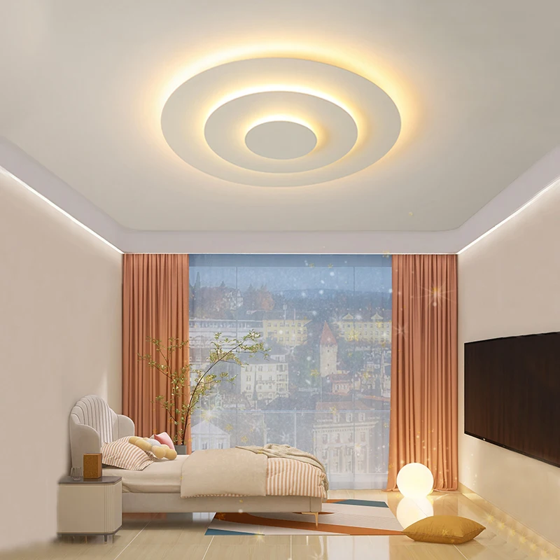 

Warm Corrugated Bedroom Chandeliers Nordic Modern Round Led Ceiling Lights Living Room Terrace Kitchen Ceiling Lamp Plafonnier