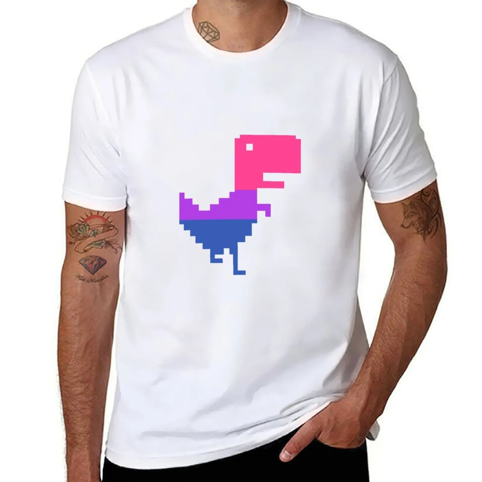 جوجل كروم دينو تي ريكس LGBT ثنائي الجنس فخر العلم ديناصور تي شيرت تي شيرت للرجل القطن أنيمي تي شيرت للرجل تي شيرت