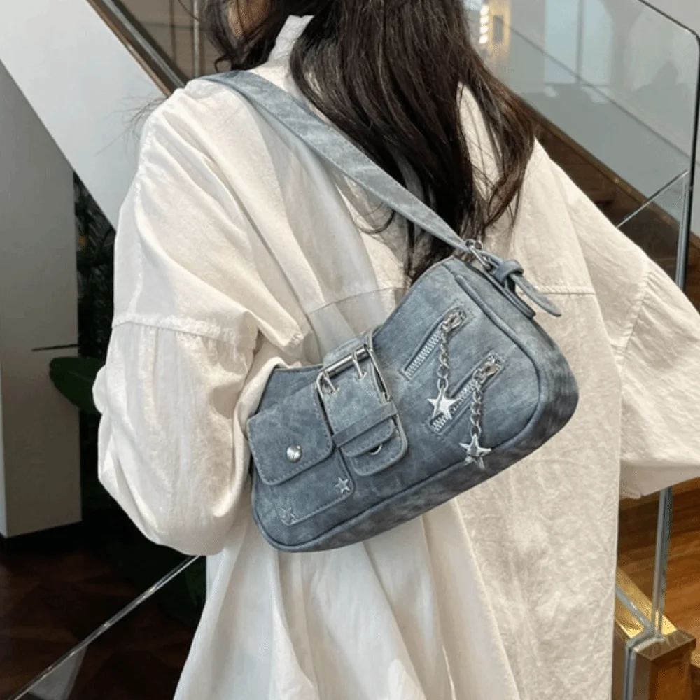 

Fashion Handbag Y2K Underarm Bag Rivet Star Spicy Girl Shoulder Bag Armpit Bag Retro Crossbody Bag Shopping