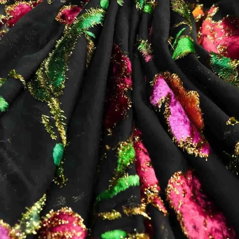 

Woven velvet brocade jacquard positioning hand-painted printed fabric high-end evening dress cheongsam