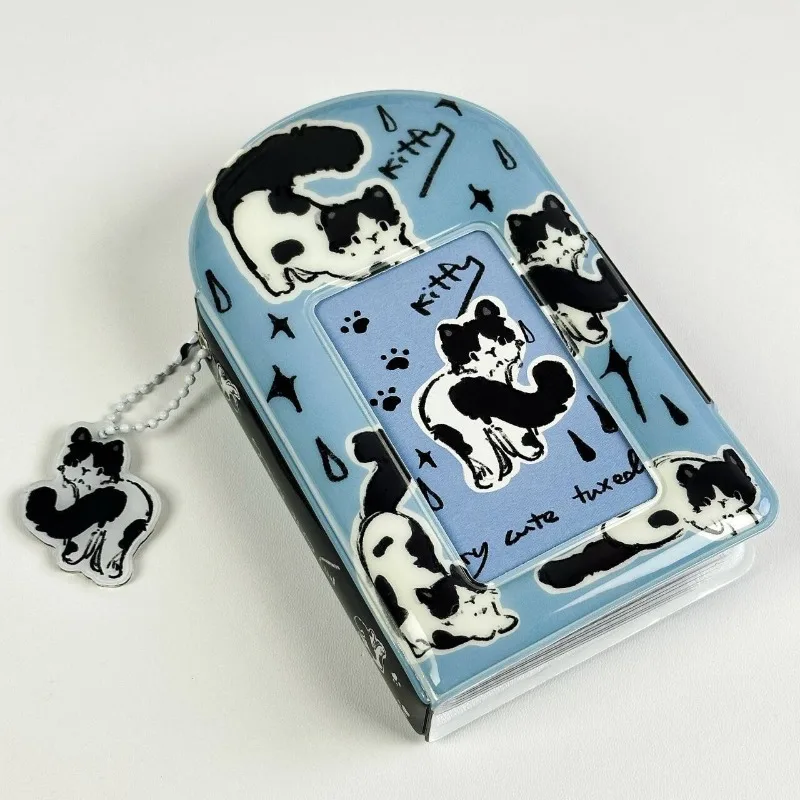INS Cow Cat Hollow Out Cover Photocard Binder, Single Grid 3 Inch Kpop Photocard Album, Portable Idol Photo Storage Book