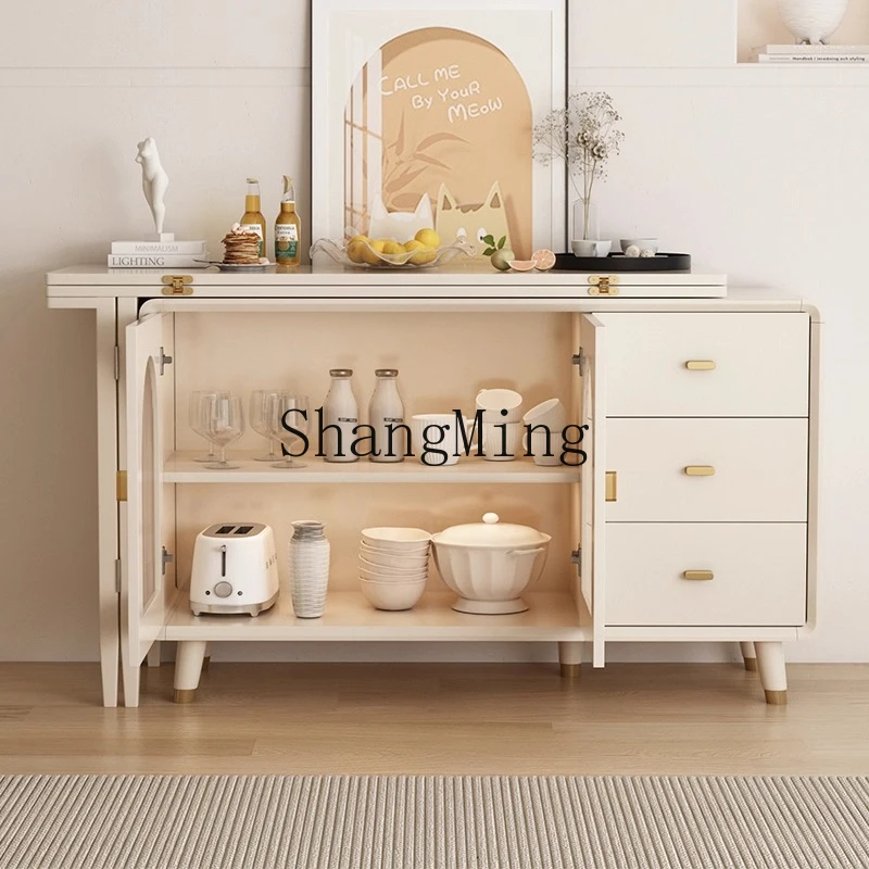 

FG small apartment light luxury high-end household living room solid wood table foot against the wall folding dining table