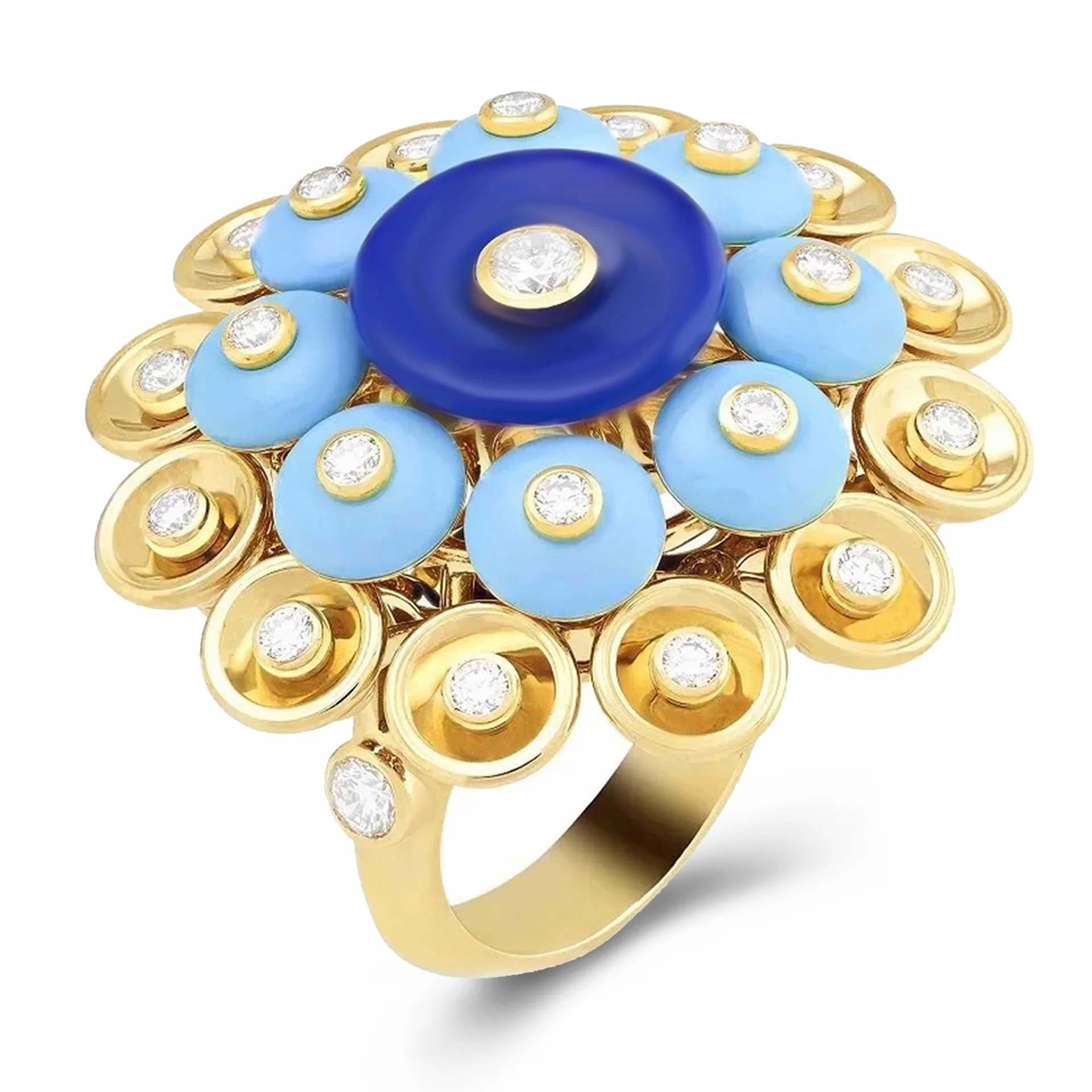 

Vintage Natural Lapis lazuli Ring Flower Design 925 Sterling Silver Statement Fine Jewelry for Women's Festival Anniversary Gift