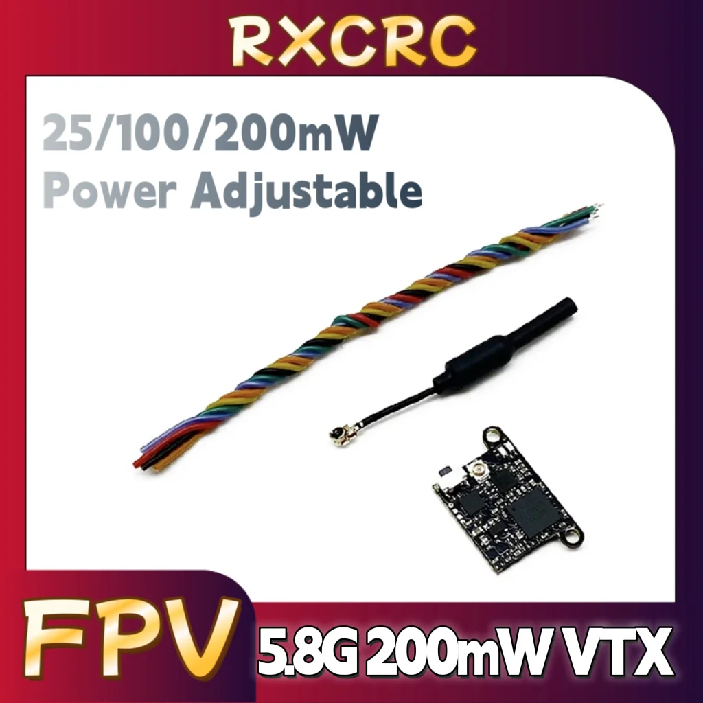 

RXCRC FPV 5.8G VTX module transmitter 200MW power adjustable 48CH 5V/1A hole position 20mm suitable for RC UAV fixed wing.