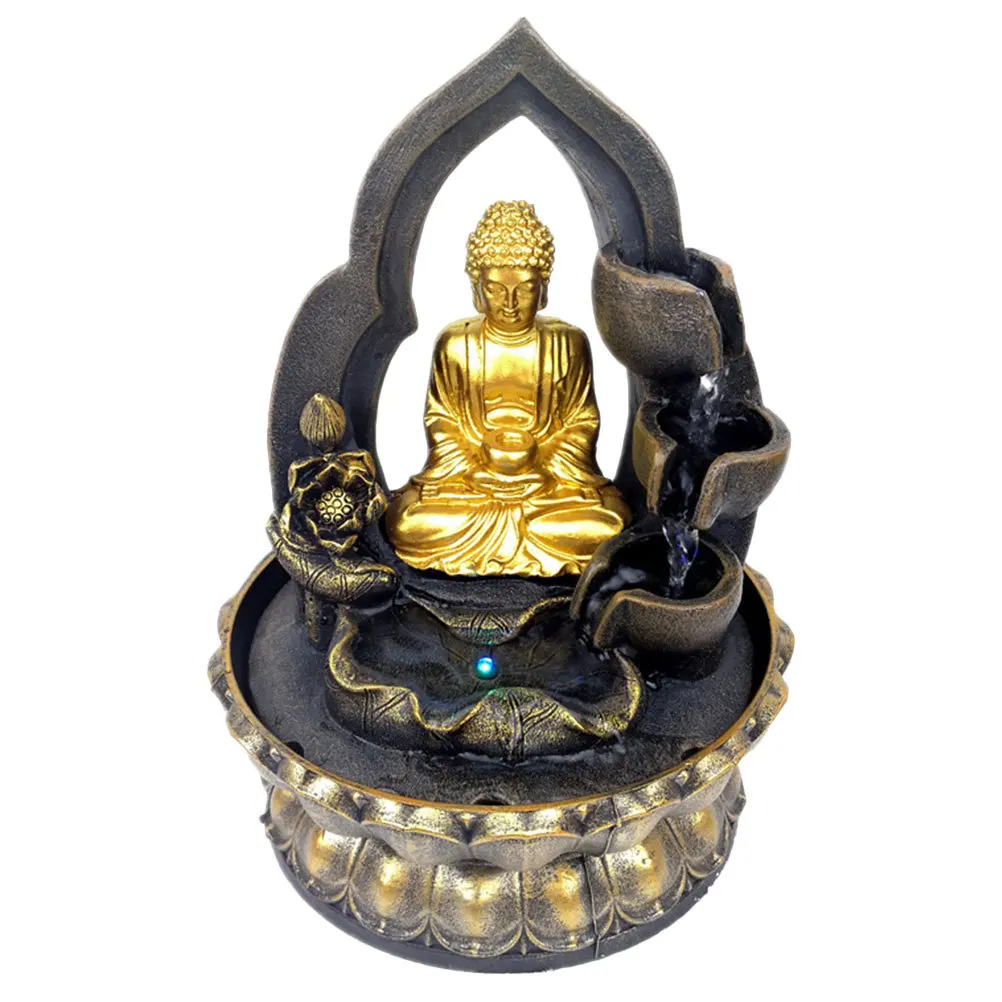

Tabletop Buddha Fountain with LED Light Resin Craftsmanship Mini Water Feature Indoor Decor for Living Room Desk Meditation