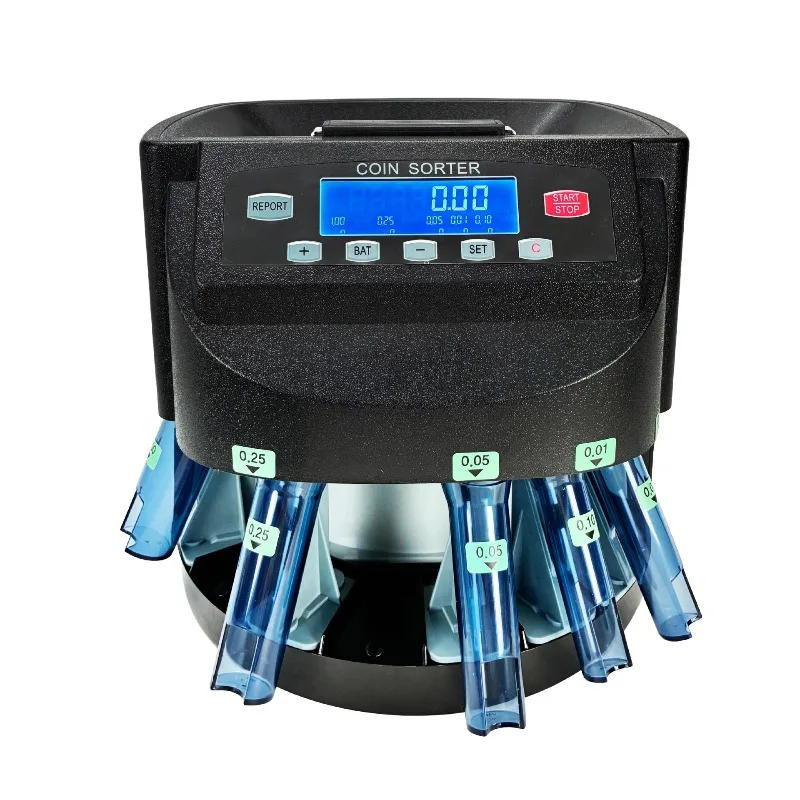 Coin Sorter 9200D Multi-Denomination LCD for USD Coin Fast Accurate Sorting with Tubes Wrappers Commercial Coin Counting Machine