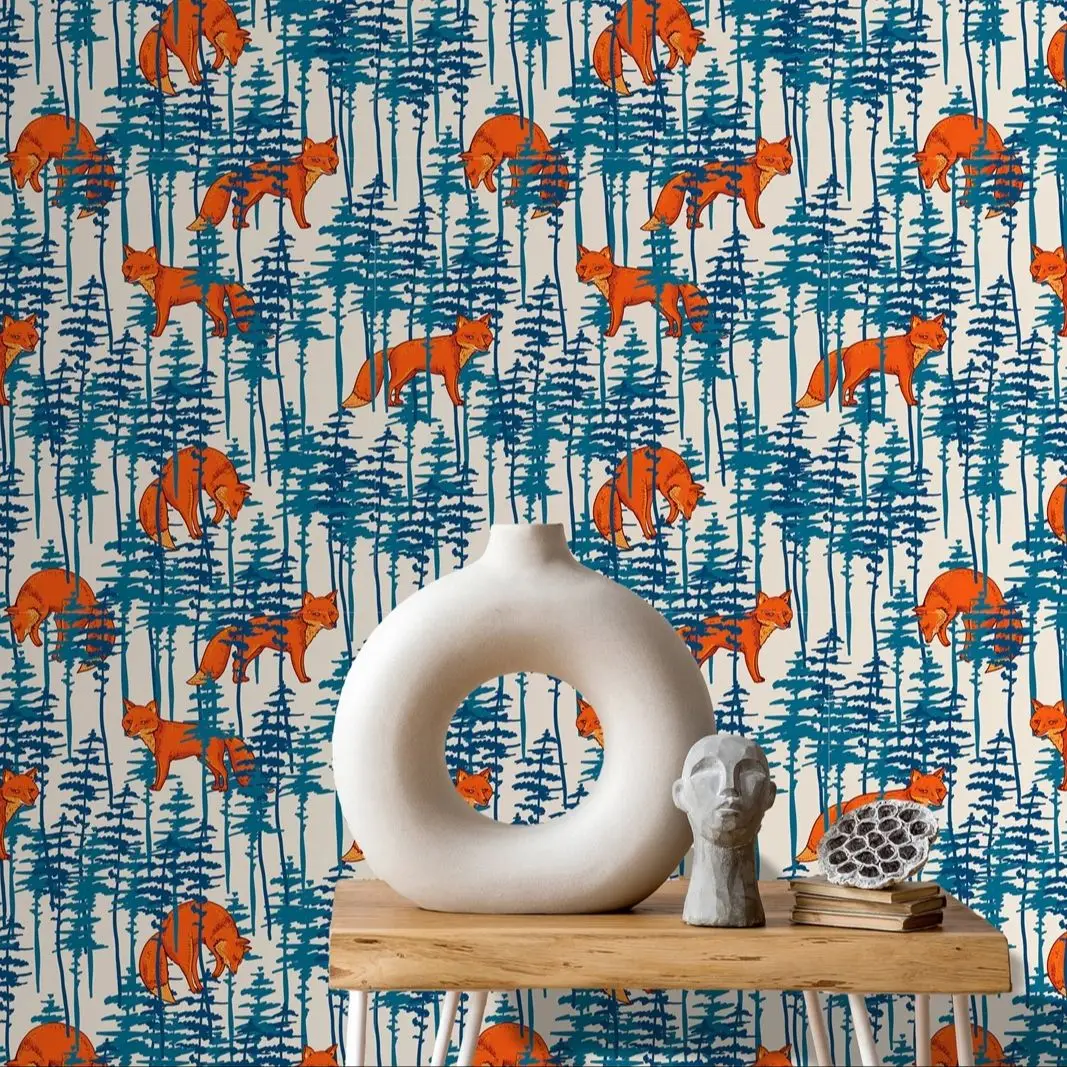 Forest Fox Children's Room Wallpaper,Whimsical Self-adhesive Wallpaper Roll, Magic Mural Paper Design,Decoration Bedroom,50*300