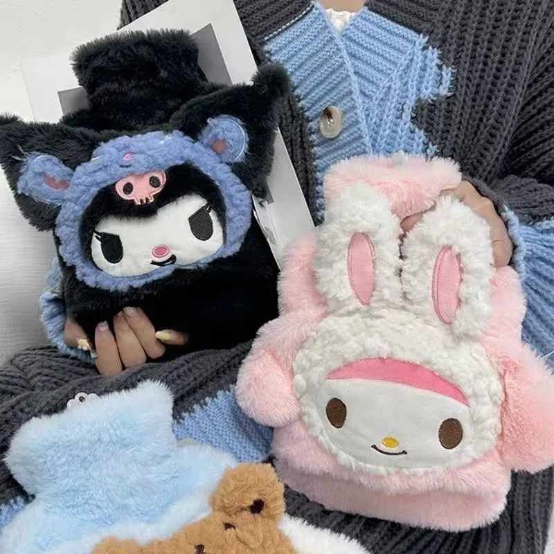 Botella de agua caliente llena de agua de la serie Cinnamoroll Kuromi My melody de dibujos animados kawaii, bonita botella de agua caliente Sanrio para estudiantes, regalo