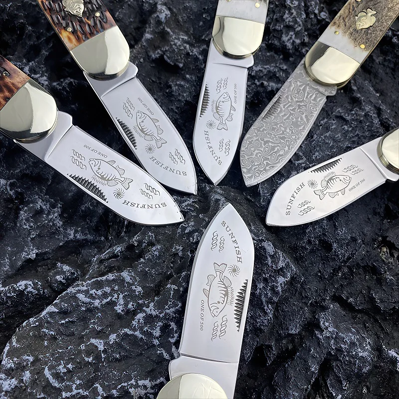 Sharp Beef Bone/Antler Handle Pocket Knife Damascus Steel/German Steel Folding Knife Outdoor Portable Pocket Knife Open Express