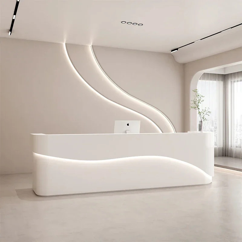 

White Luxury Reception Desks Beauty Salon Modern Design Light Luxury Reception Desks Salon Checkout Bureau Office Furniture