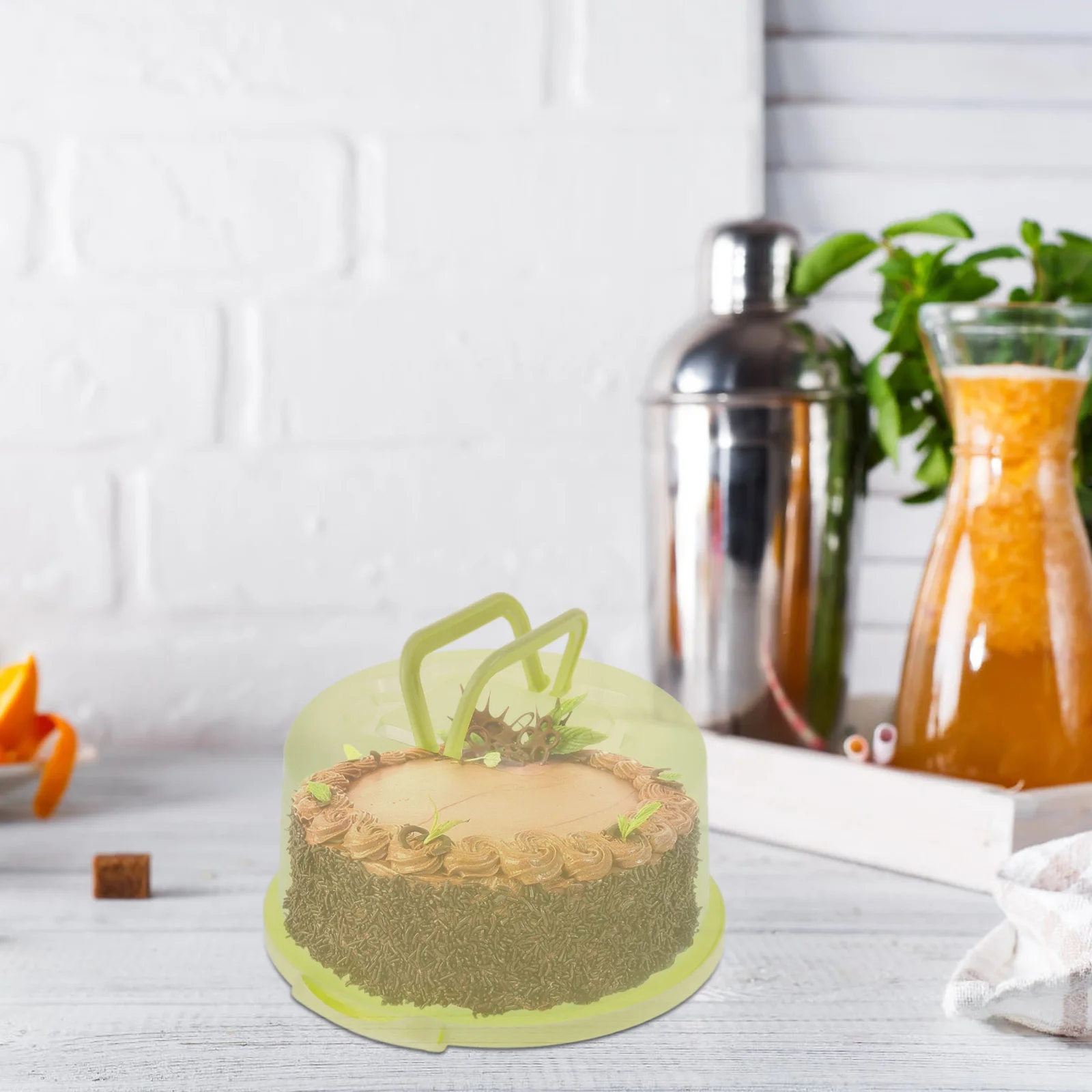 ハンドヘルドケーキキャリアポータブル半透明ラウンドケーキボックス誕生日パーティーキャリングケース再利用可能な収納