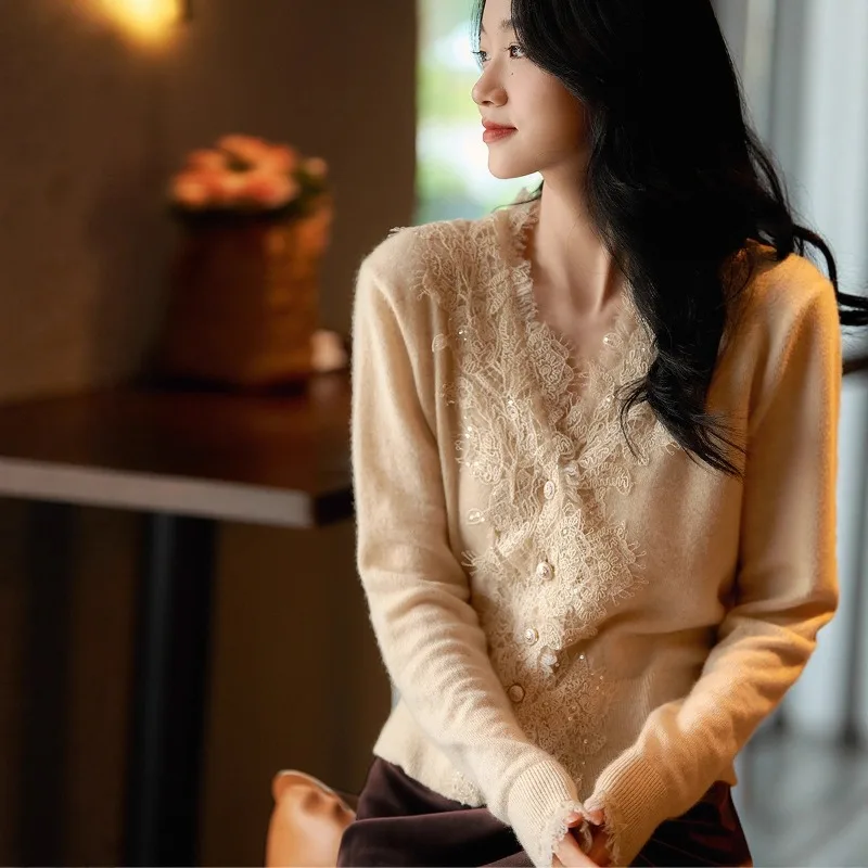 

Spring Craft 100% Wool Water Soluble Lace Cardigan/Top Women