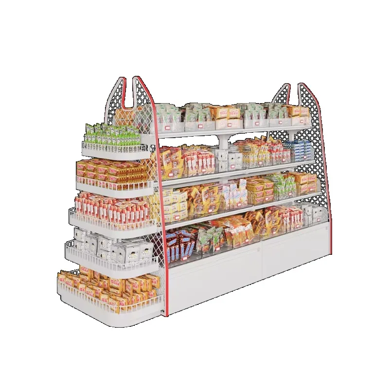 New double-sided five-layer bulk snack counter island rack cold-rolled steel supermarket snack display rack
