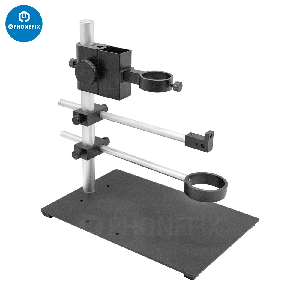 Full Metal Industrial Microscope Camera Dual Arm Boom Stand Rotatable Adjustable Focusing Holder Table Phone Repair Equipment