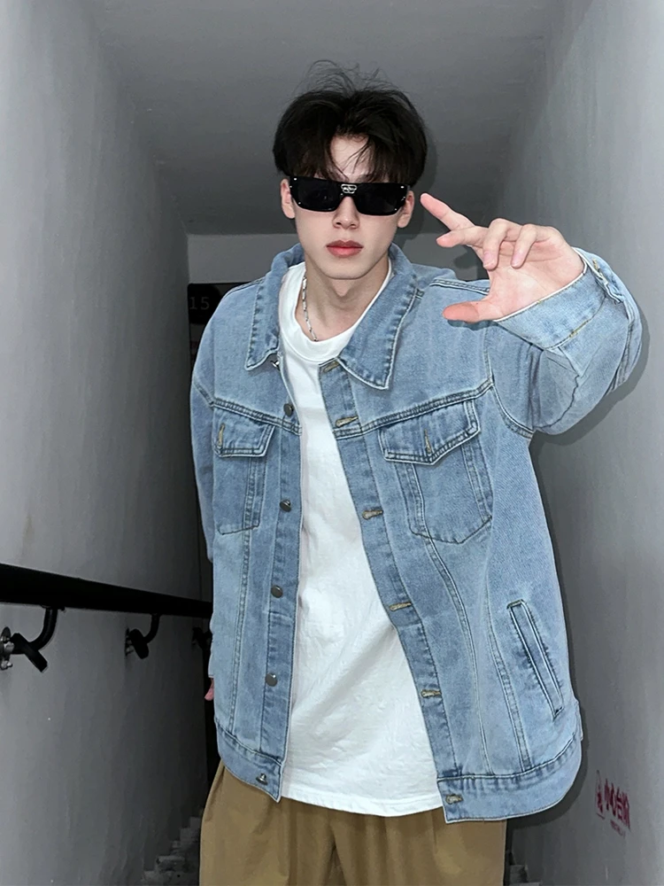 

Мужская джинсовая куртка Cleanfit Blue Denim: модная рабочая одежда в американском стиле, трендовый бренд Haome, джинсовая одежда премиум-класса