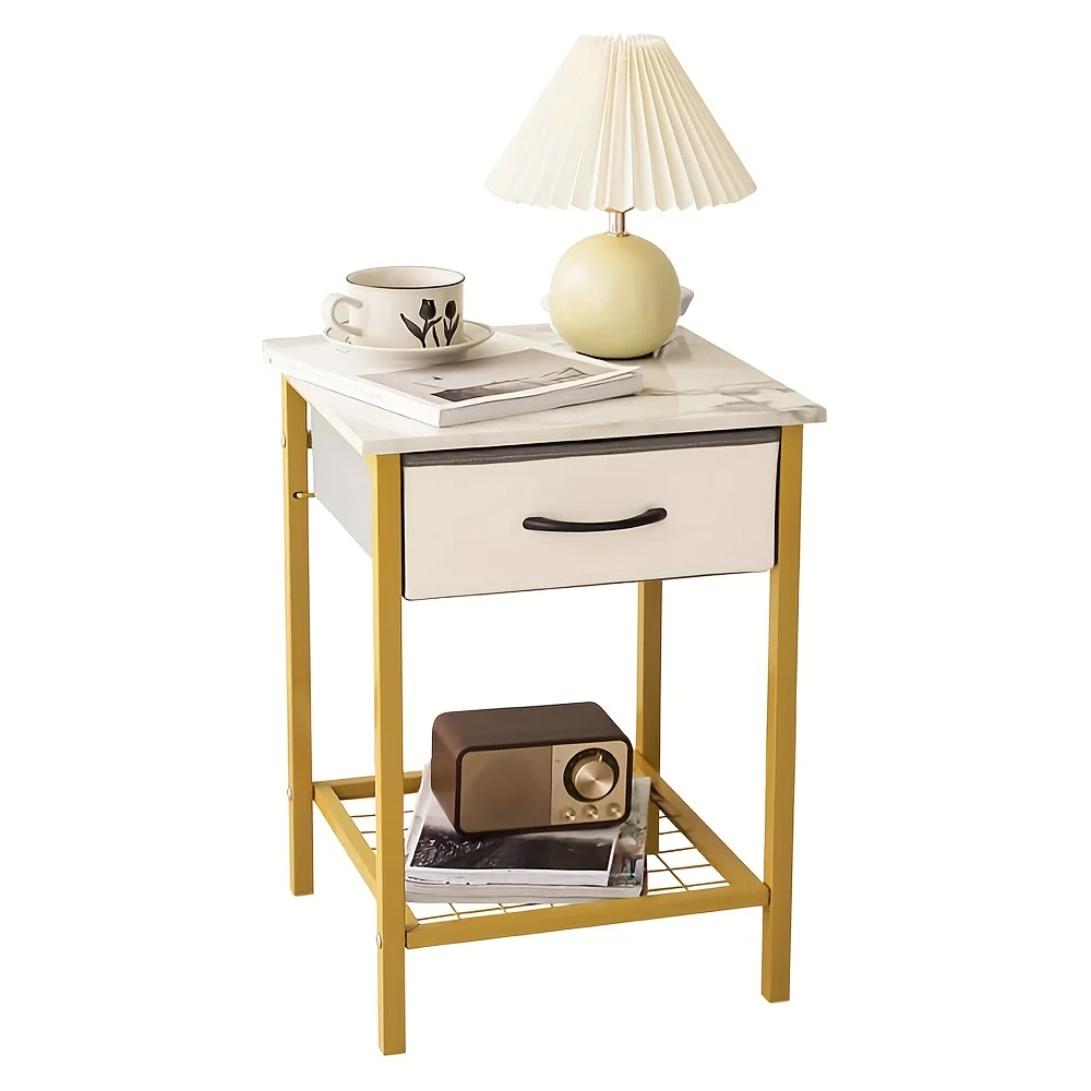 2-Tier Storage Side Table - Spacious Nightstand with Ample Storage Drawer, Multi-functional End Table with Open Shelf