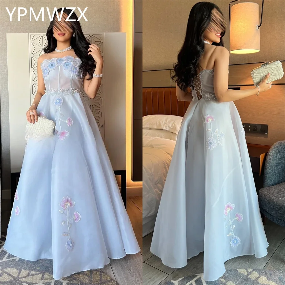 

Customized Evening Dress Formal Women YPMWZX Strapless A-line Floor Length Skirts Flower Bespoke Occasion Dresses Prom Gown Par