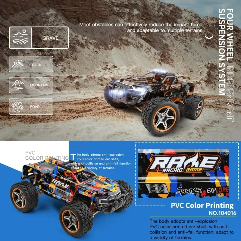 WLtoys mobil Remote kontrol 104016, mainan anak, Remote kontrol 104019 1/10 4x4 4WD 55km/jam Off-Road Drift Profeesional Aloi RC VS WPL C24