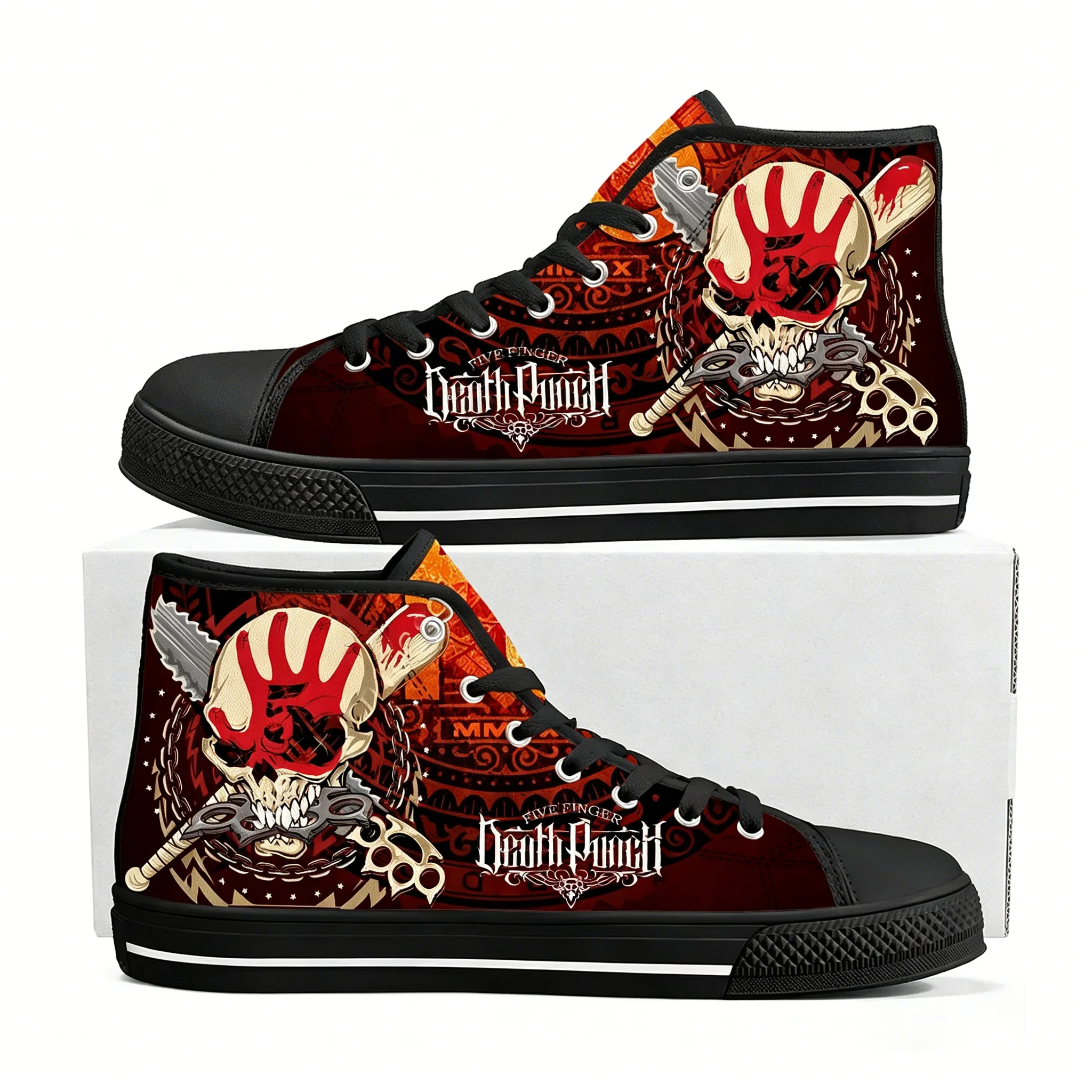 Five Finger Death Punch High Top Shoes Men Women Teenager Canvas Walking Sneaker Sneakers Footwear Custom Shoe Unisex Black