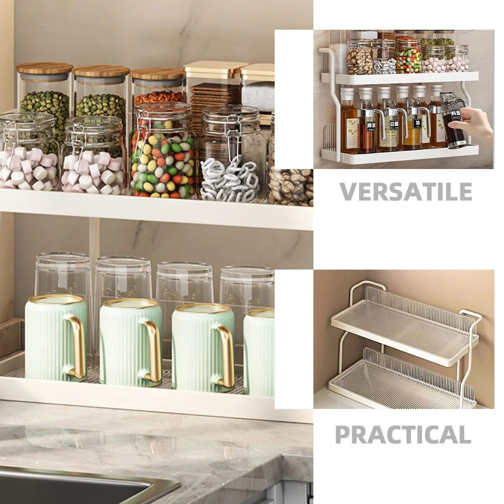 

Double-Layer Kitchen Cup Spice Rack Acrylic Carbon Steel Bathroom Countertop Storage Organizer 2 Tier Makeup Holder