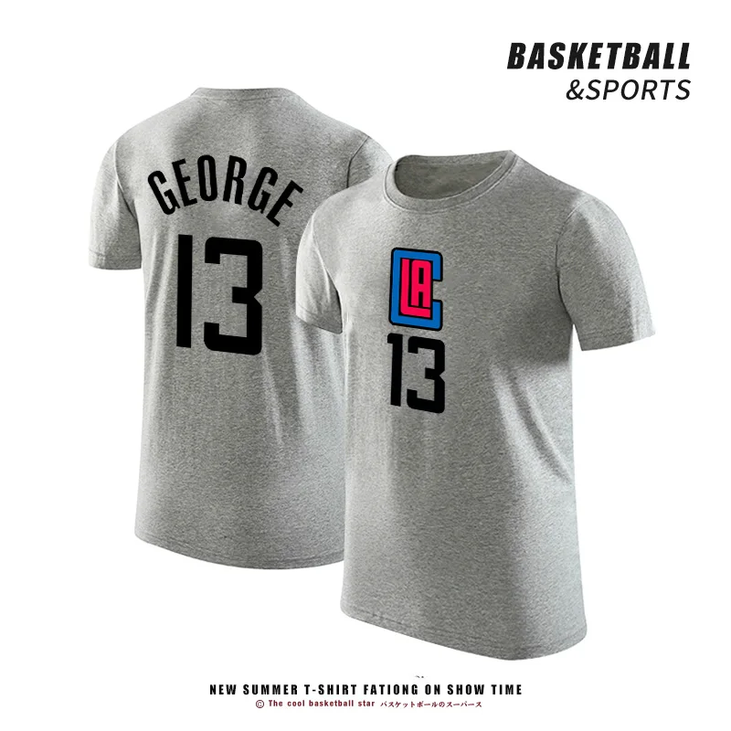 2024 Summer Paul George Basketball Short Sleeve T-Shirt Men\'s Clippers No. 13 PG Sports and Leisure Cotton T-Shirt Jerseys