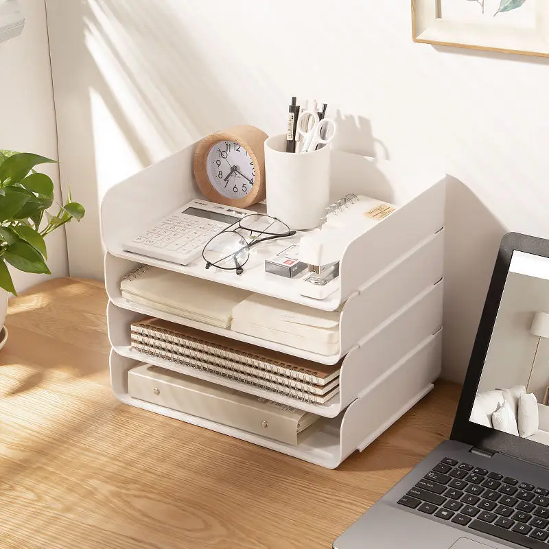 A4 Document Paper Organizer Desktop File Tray Organizer  Rack Plastic Book Shelf Storage Holder Office Stationery Storage Box