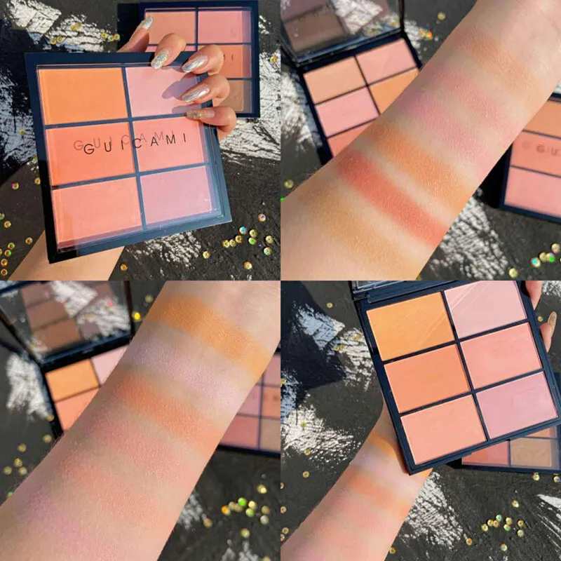 GUICAMI 6 Color Blush Plate Contouring Powder Carrot Apricot Orange Nude Natural Sun Red 6 Color Makeup