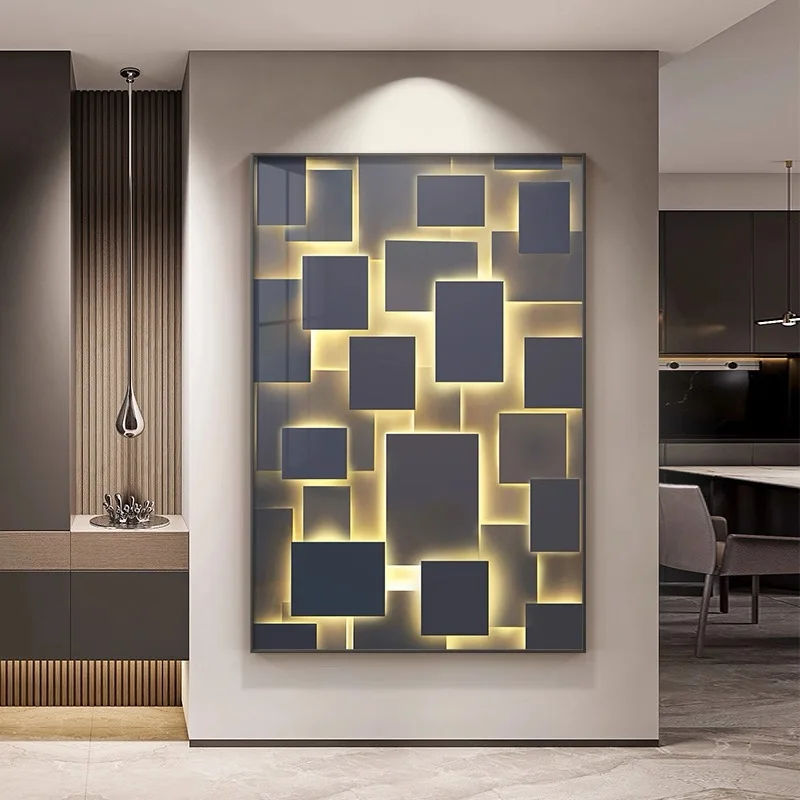 Modern Geometric Pattern LED Background Wall Art Wall Light Bedhead Entrance Hall Restaurant Decoration Luminous LED Mural