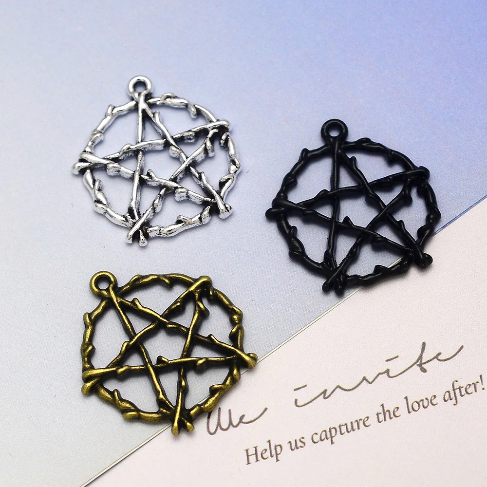 10pcs/Lots 25x28mm Antique Gothic Maimang Star Charms Punk Pentagram Pendant For DIY Earring Necklace Jewelry Making Supplies