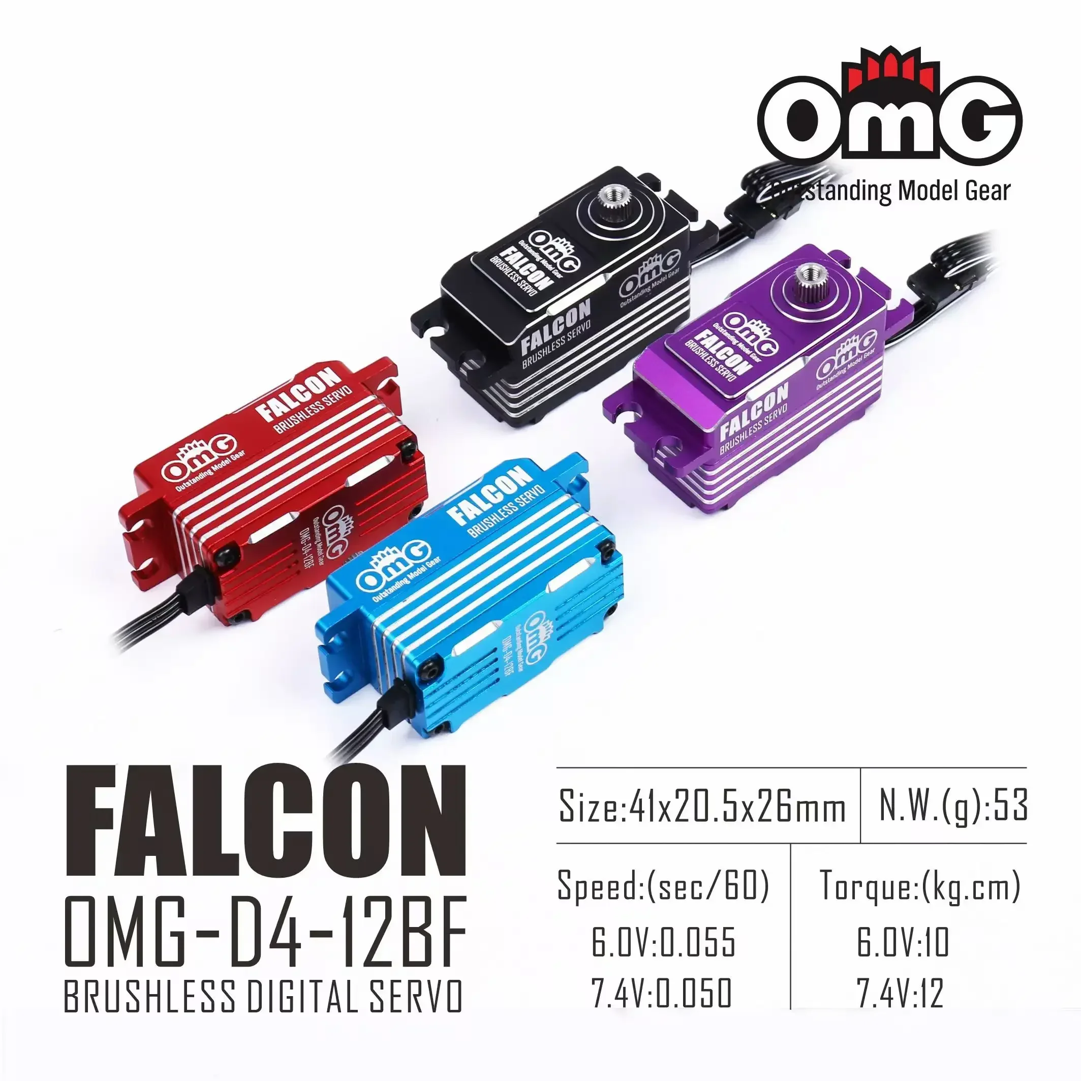 OMG-D4-12BF 12KG Digital Metal Brushless Servo Low Profile High Voltage Speed Programmable For RC 1/10th Drifting Touring Cars