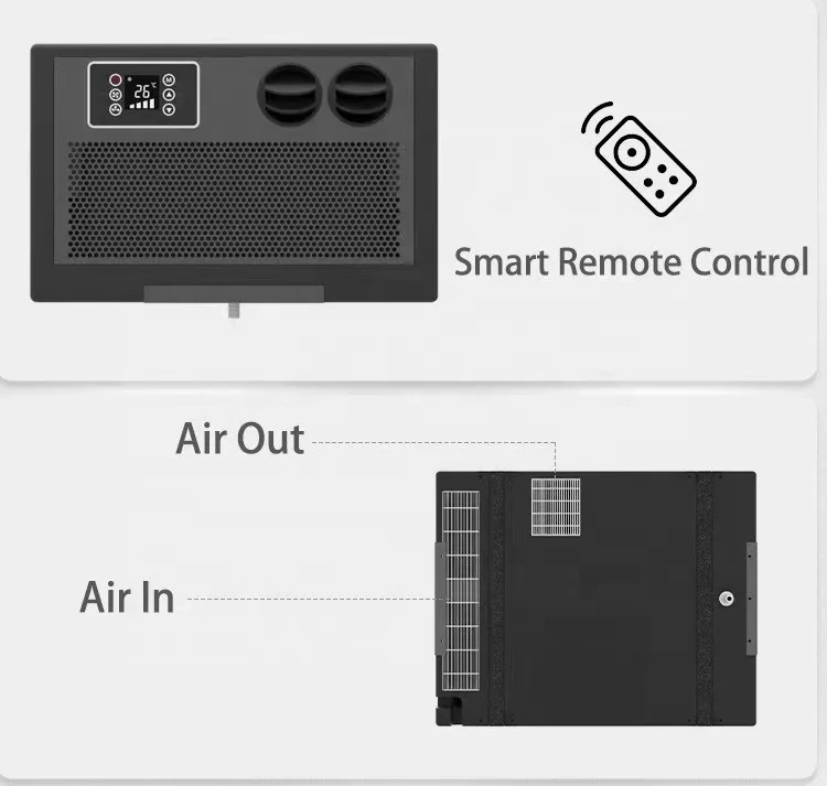 Dc24v caravana rv elétrico ac ar condicionado sob banco ar condicionado refrigerador de ar ventilador de refrigeração 7000btu