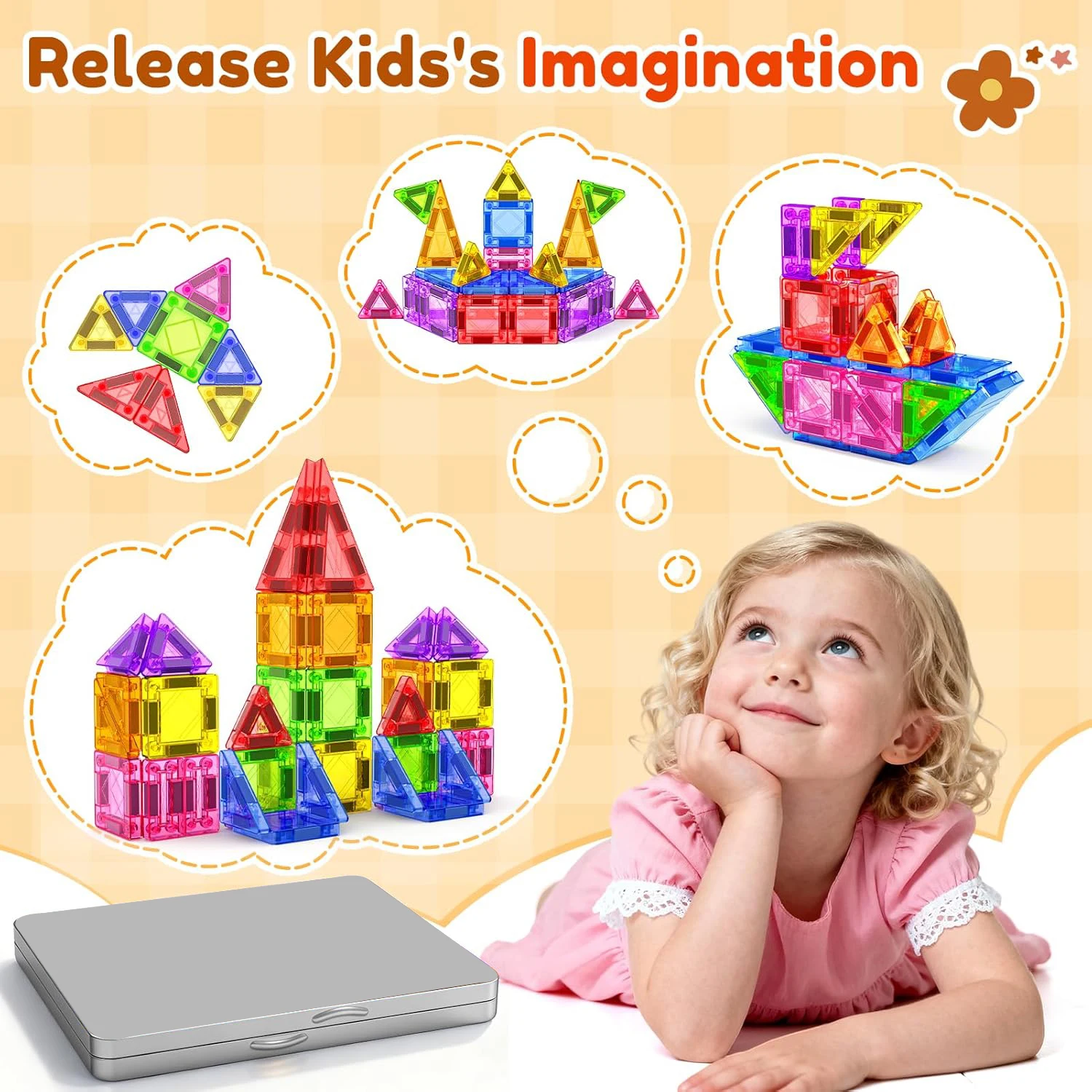 60개 미니 자석 타일, 3-5세, 4-8세 유아, 유치원 STEM 여행용 자석 빌딩 키즈 장난감, 크리스마스 생일 선물