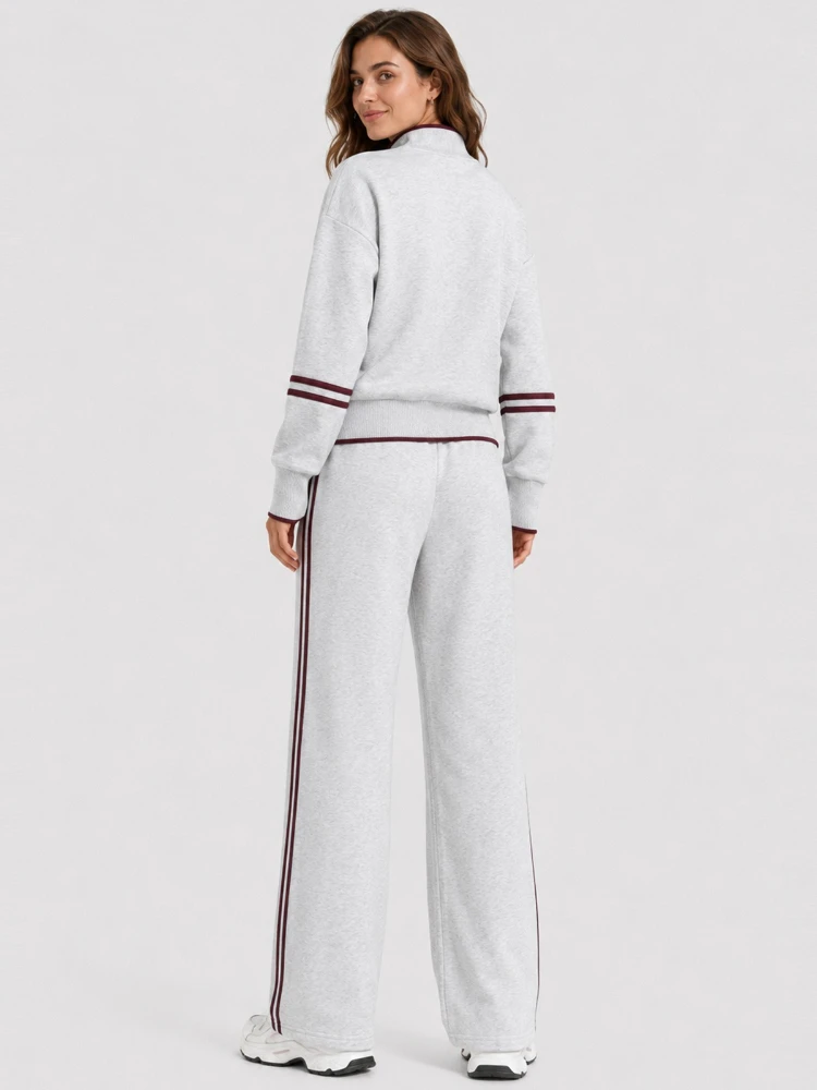 A New Casual Sportswear Set Featuring A Contrasting Color Stand-up Collar Hoodie Wide-leg Pants in A European and American Style