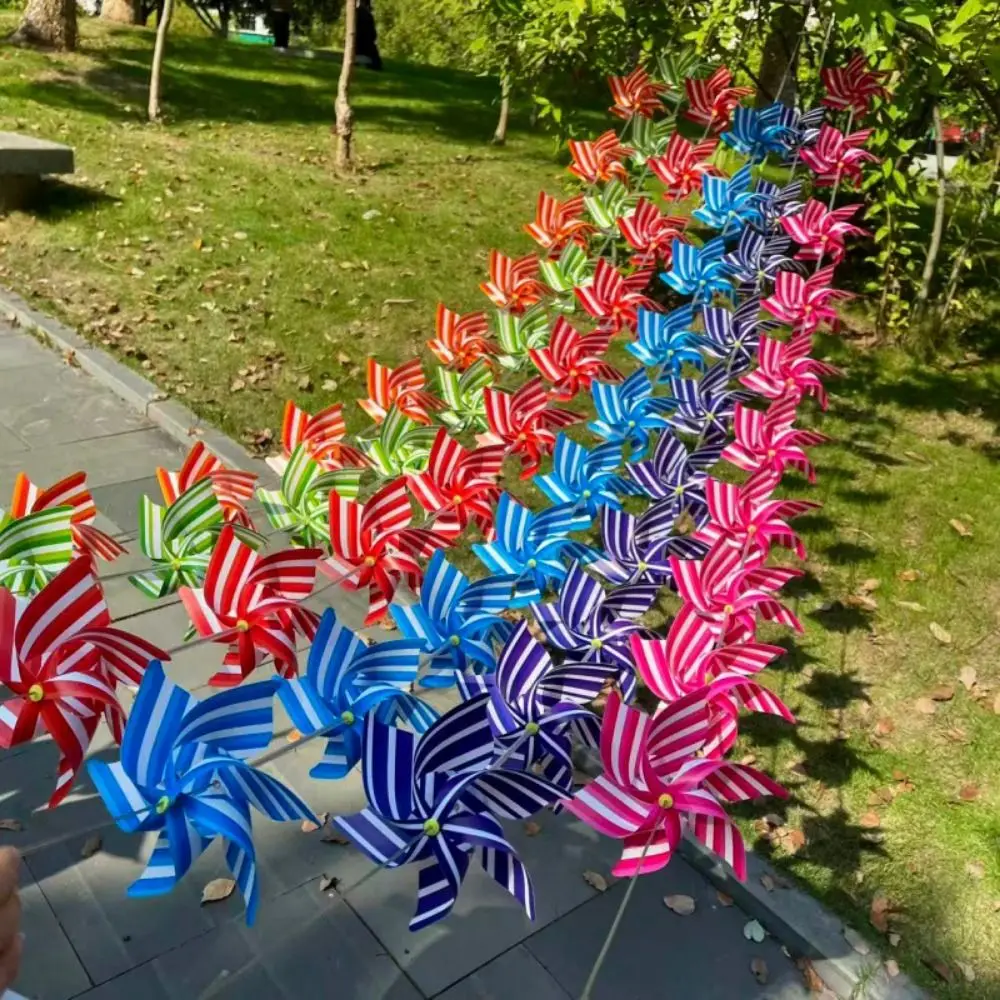 10pcs/set 21cm Arch Corridor Windmill Striped Colorful Plastic Suspension Windmill with Steel Wire Rope with Strings