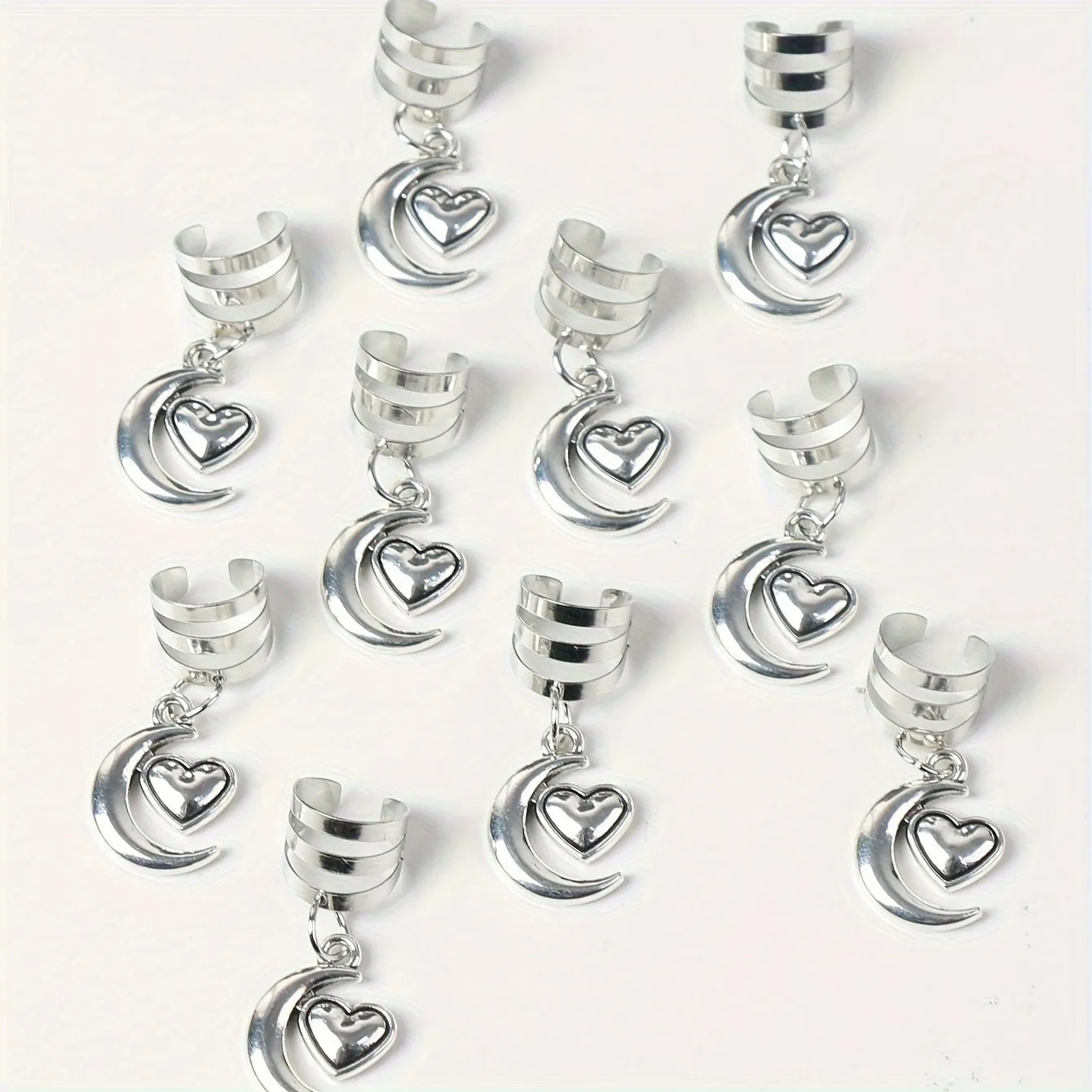 10 pz Crescent Moon Love Heart Anelli per capelli decorativi Treccia carina per donne e ragazze Accessori per capelli Loc Gioielli per capelli per trecce