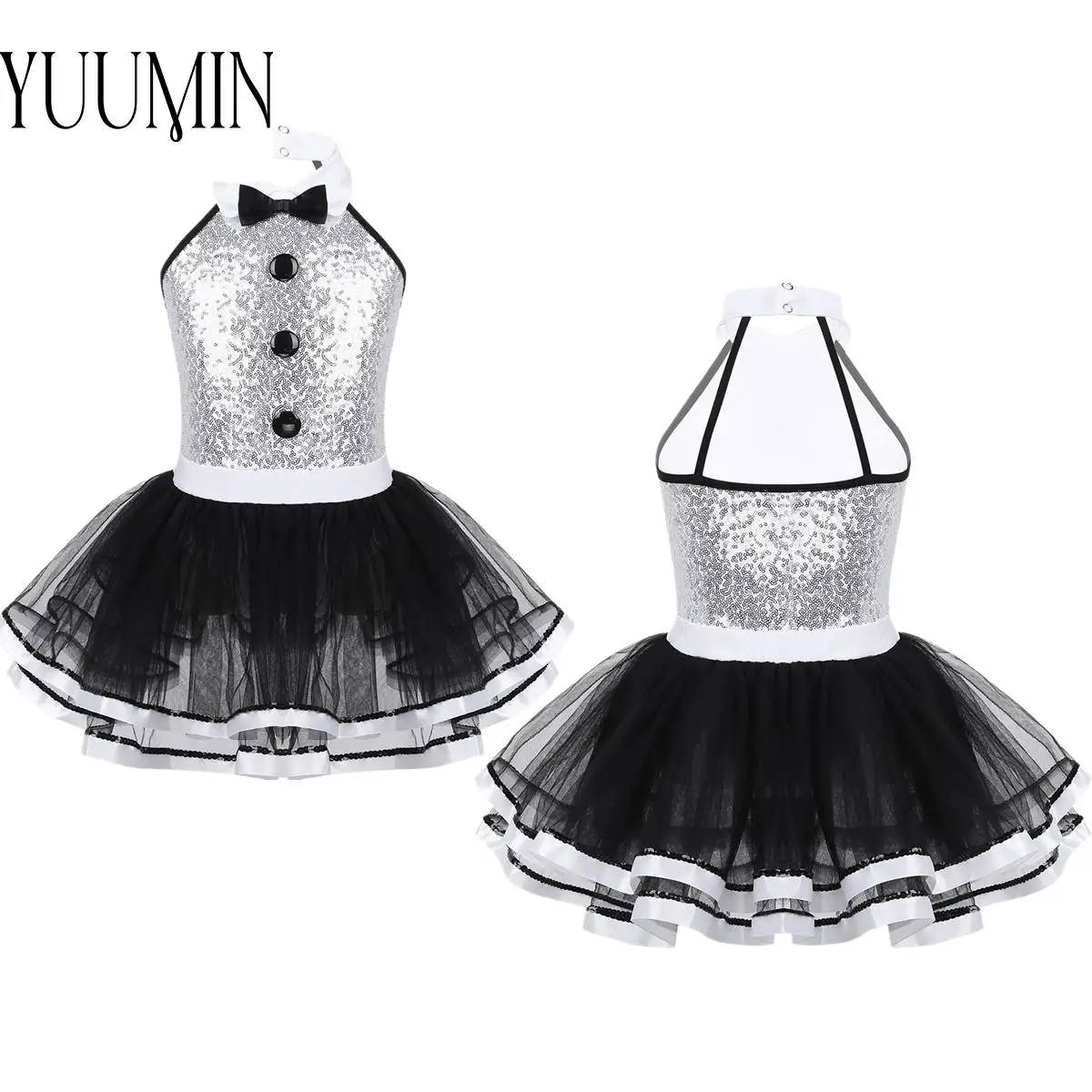 Kids Girls New Christmas Ballet Dance Dress Gymnastics Leotard Shiny Sequins Sleeveless Tutu Dress Modern Dance  Cosplay Costume