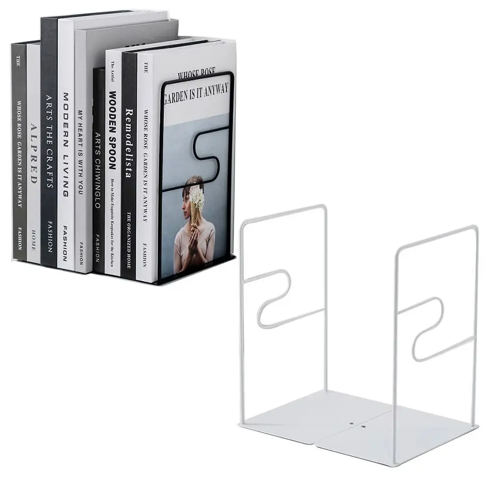 Nordic Style Hollow Metal Bookends Anti-slip Sturdy Document Holder Vertical Space Saving Simple Book Stand Albums