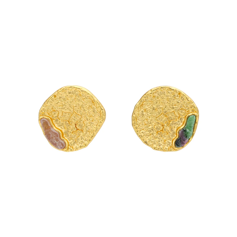 IVOG Sophisticated Brass Stud Earrings For Women Semi-Precious Stone Earring Fashion Jewelry Everyday Accessory Official-Website