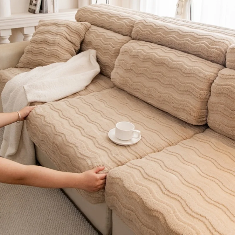 كريم نمط الشتاء لينة القطن المخملية غطاء أريكة سميكة أفخم الأريكة العالمية يغطي التغطية الكاملة عدم الانزلاق الأغلفة