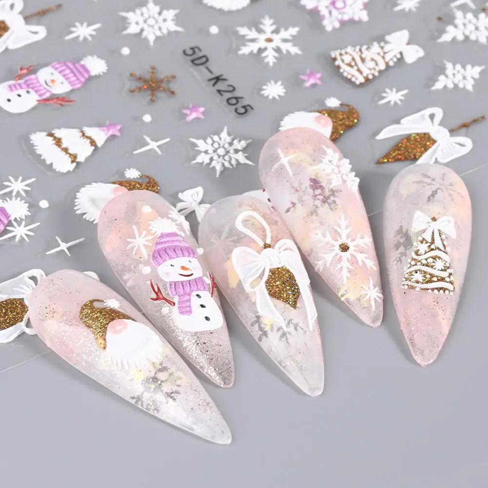 Snowflake Nail Sticker Festive Holiday Nail Art Stickers Snowflake Bow Patterns for Christmas Nail Decoration