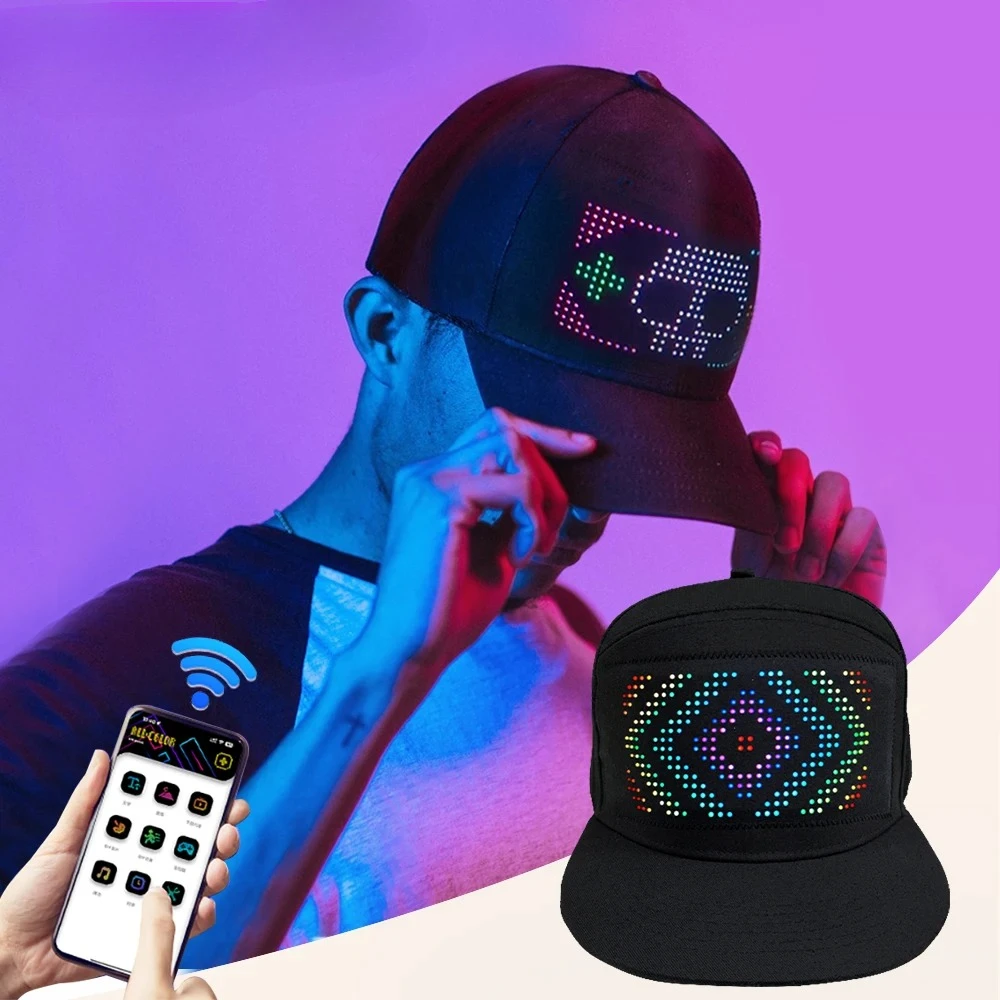 หมวก LED DIY จอแสดงผลอัจฉริยะ ควบคุมผ่านแอพ แสดงข้อความ หมวกบลูทูธ หมวกเบสบอล ฮิปฮอป ปาร์ตี้ ตกแต่งเท่ๆ