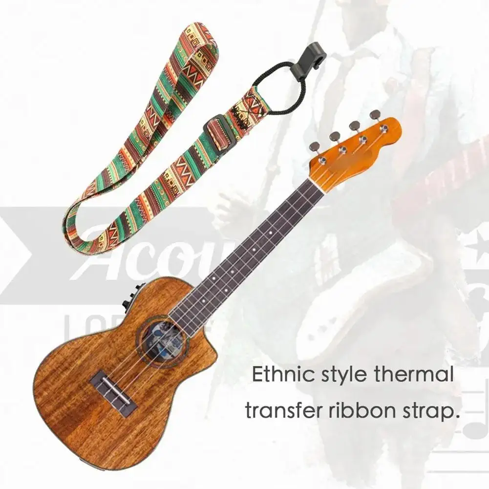 

Ethnic Style Ukulele Strap Thermal Transfer Printed Guitar Shoulder Ribbon Straps Guitar Ukulele Instrument Accessory Belt T1B5