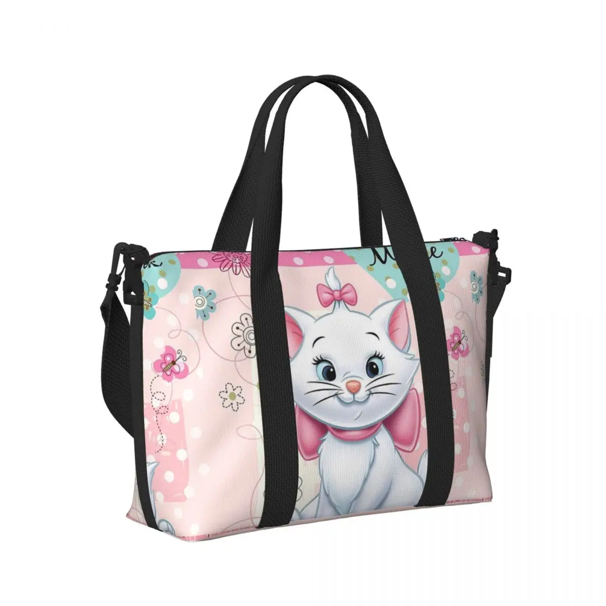 Custom Movie Marie Cat Beach Tote Bag for Women Funny Kitten Film Big Compartment Beach Gym Travel Bags