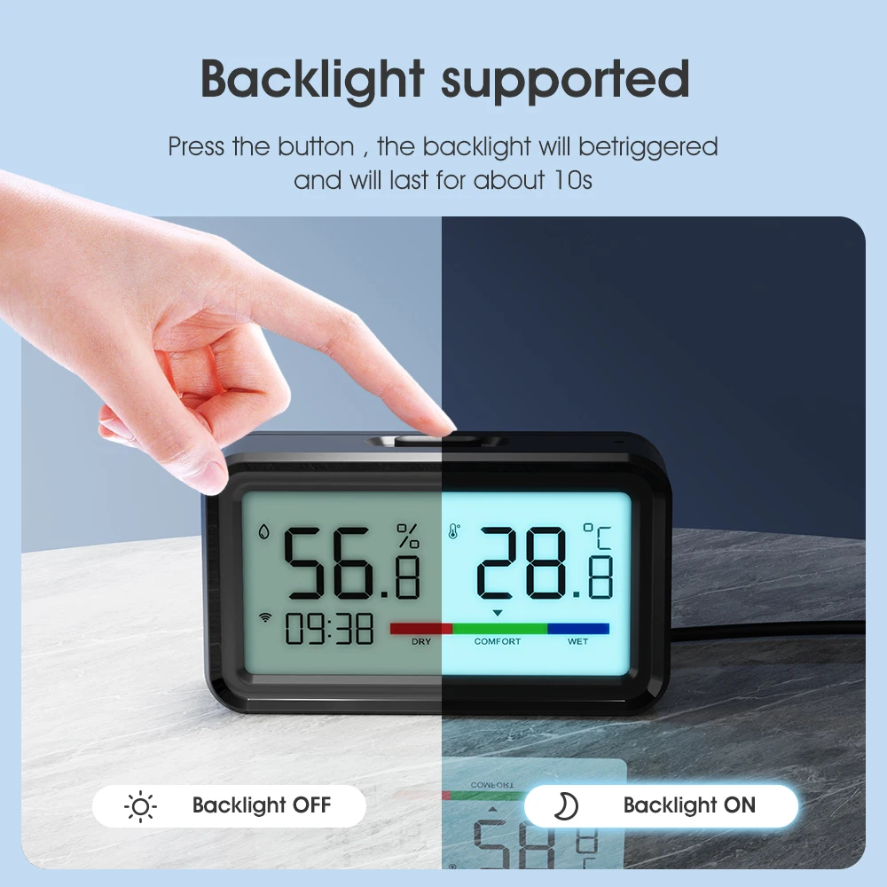 Tuya Zigbee WiFi Temperature Humidity Sensor with Backlight Smart Life App Hygrometer Thermometer Sensor Works with Alexa Google