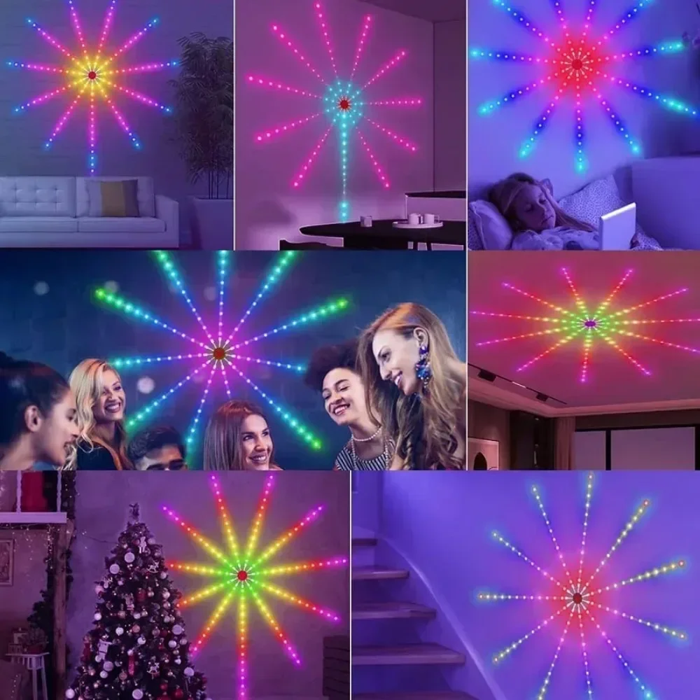 Firework LED String Lights USB 5V Music Sync RGB Led Novelty Lighting with Remote Control for Room TV Wall Christmas Party Decor