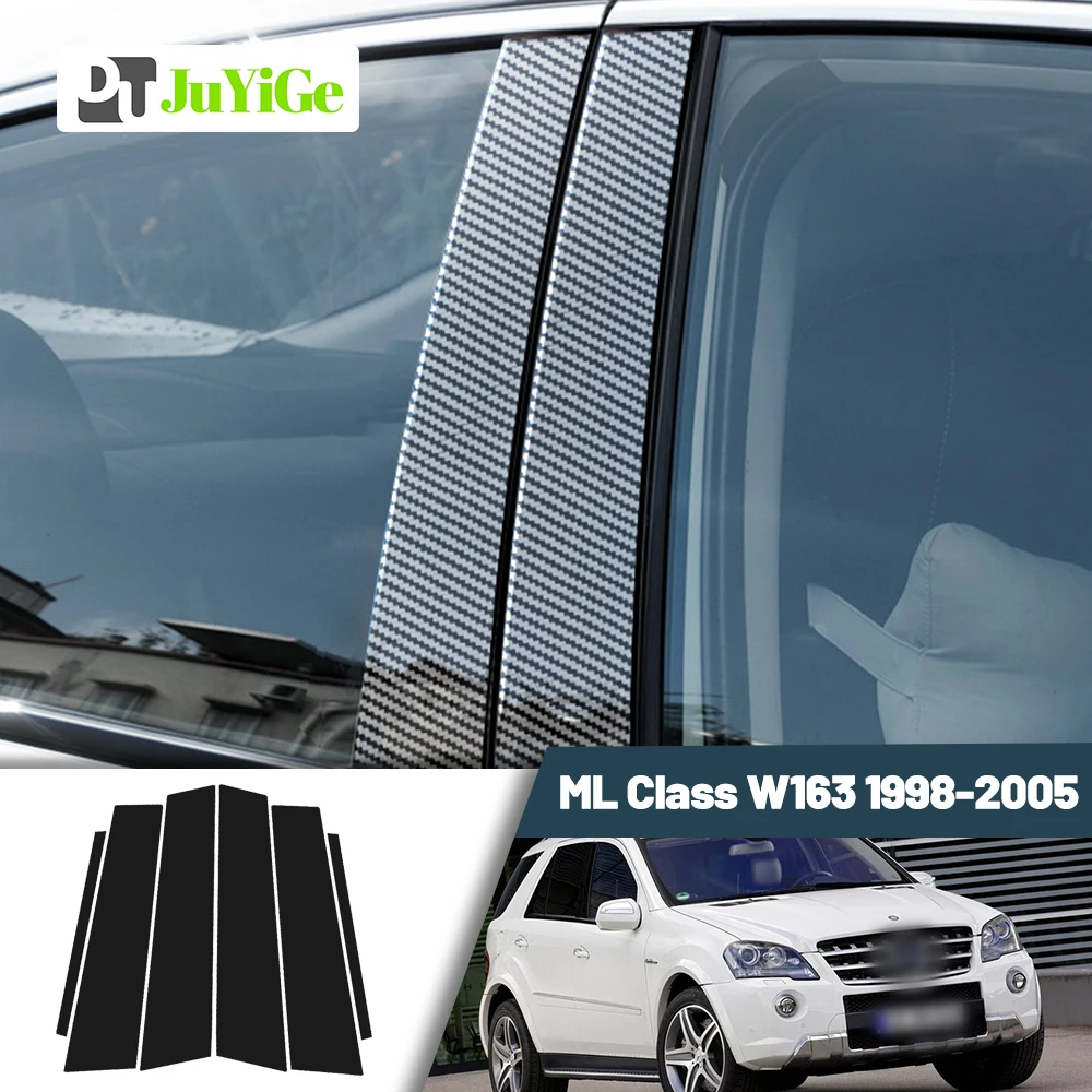 Glossy Black Carbon Fiber Window Door Deal B C Pillar Post Cover Sticker For Mercedes Benz ML Class W163 1998-2005 1999 2000