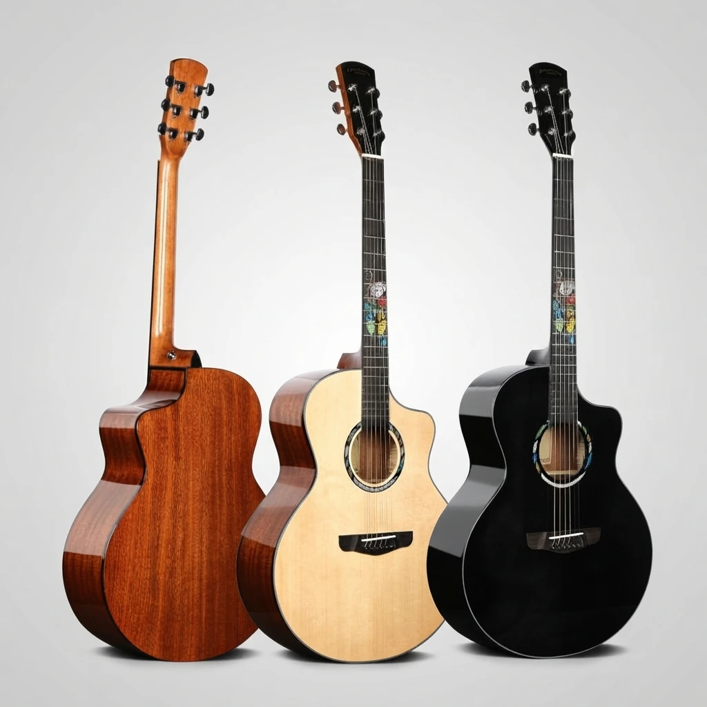 Art Inlay Cutaway Acoustic Guitar,Solid Spruce Top,Rosewood Fretboard,Gloss Black/Natural 2 Colors For Artistic Players