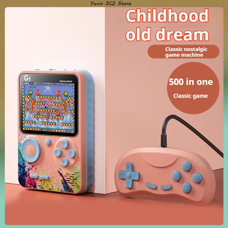 G5 Handheld Game Console Colorful Macaron Game 500 Classic Games 3.0inch Screen Portable Gamepad 1020mah Rechargeable Battery